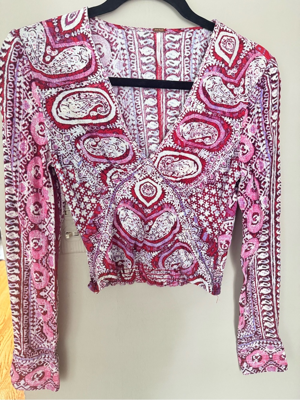 Free People V-Neck Long Sleeve Cropped Top